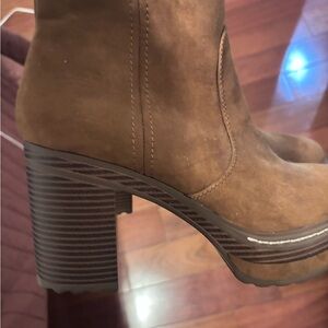 Sun + Stone Brown Suede Heeled Boots with Western Influence